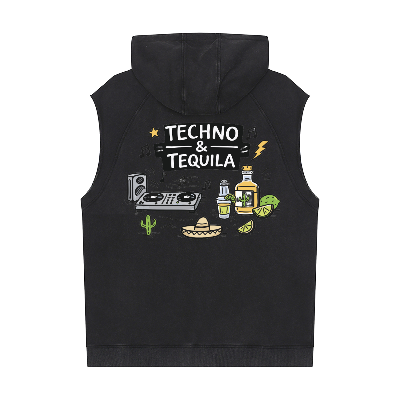 Techno & Tequila Sleeveless Hoodie in Black alternate view by Rave Uniform