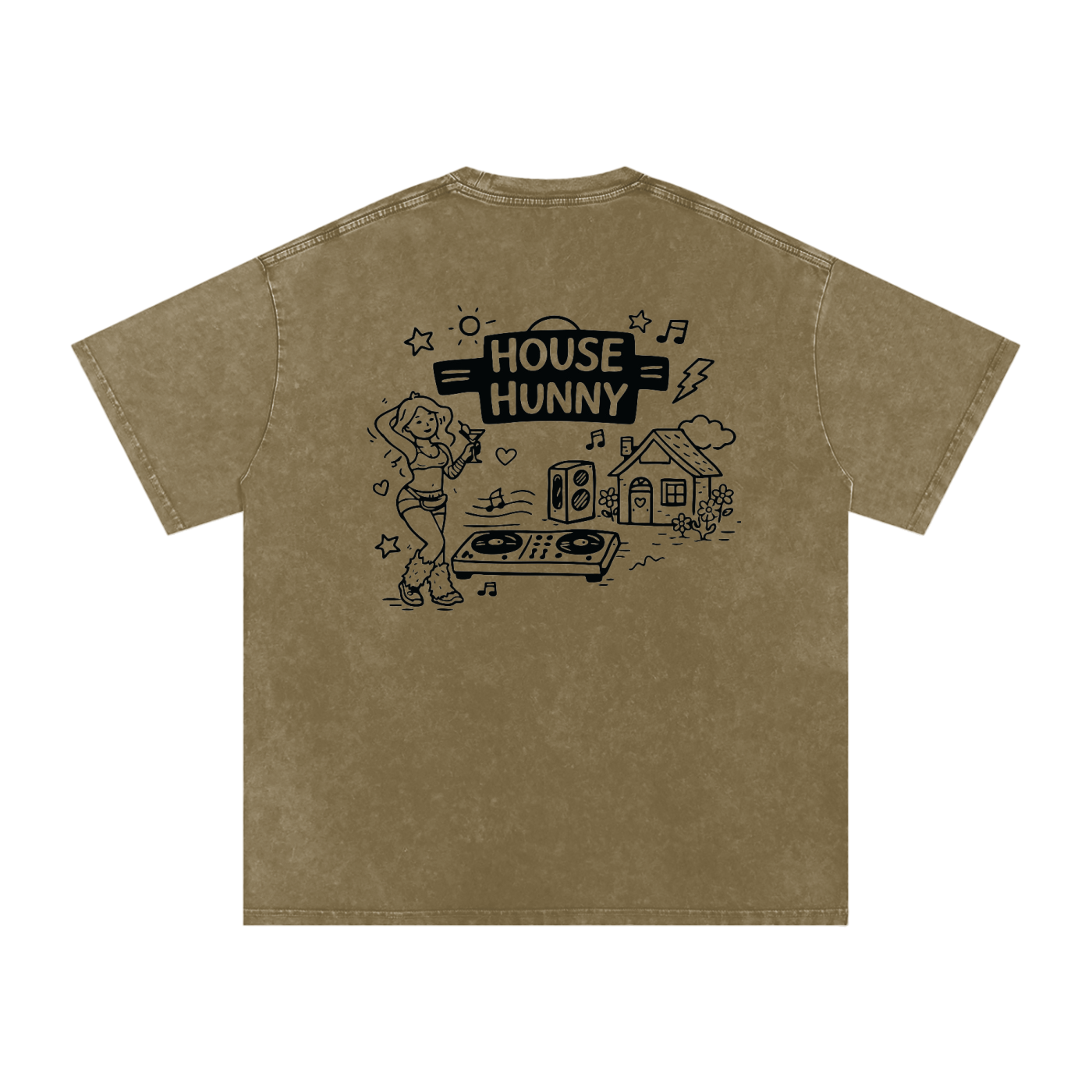 House Hunny Oversized Vintage T-Shirt in Gray Green detail view by Rave Uniform