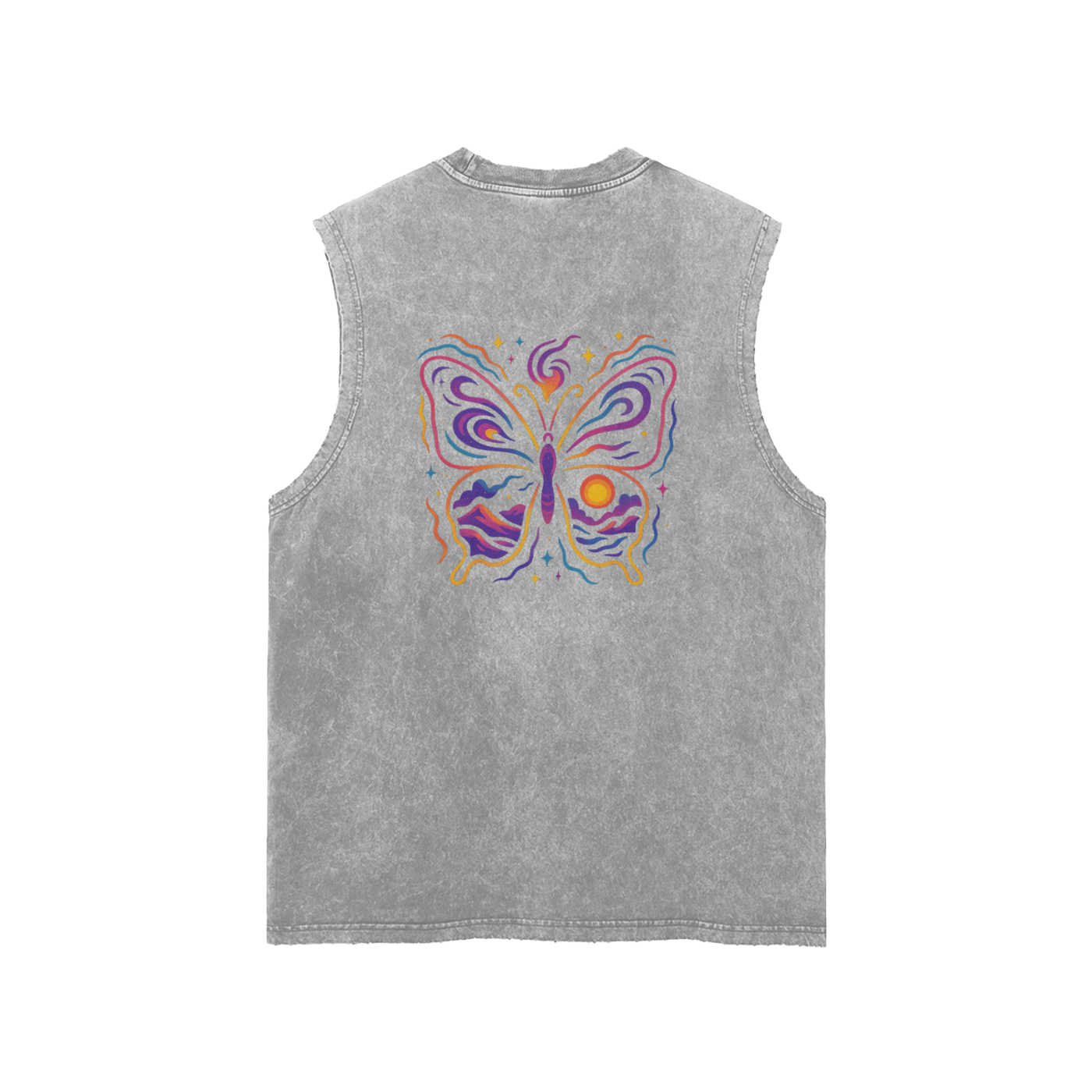 Streetwear Unisex Snow Washed Frayed Hem Tank Top