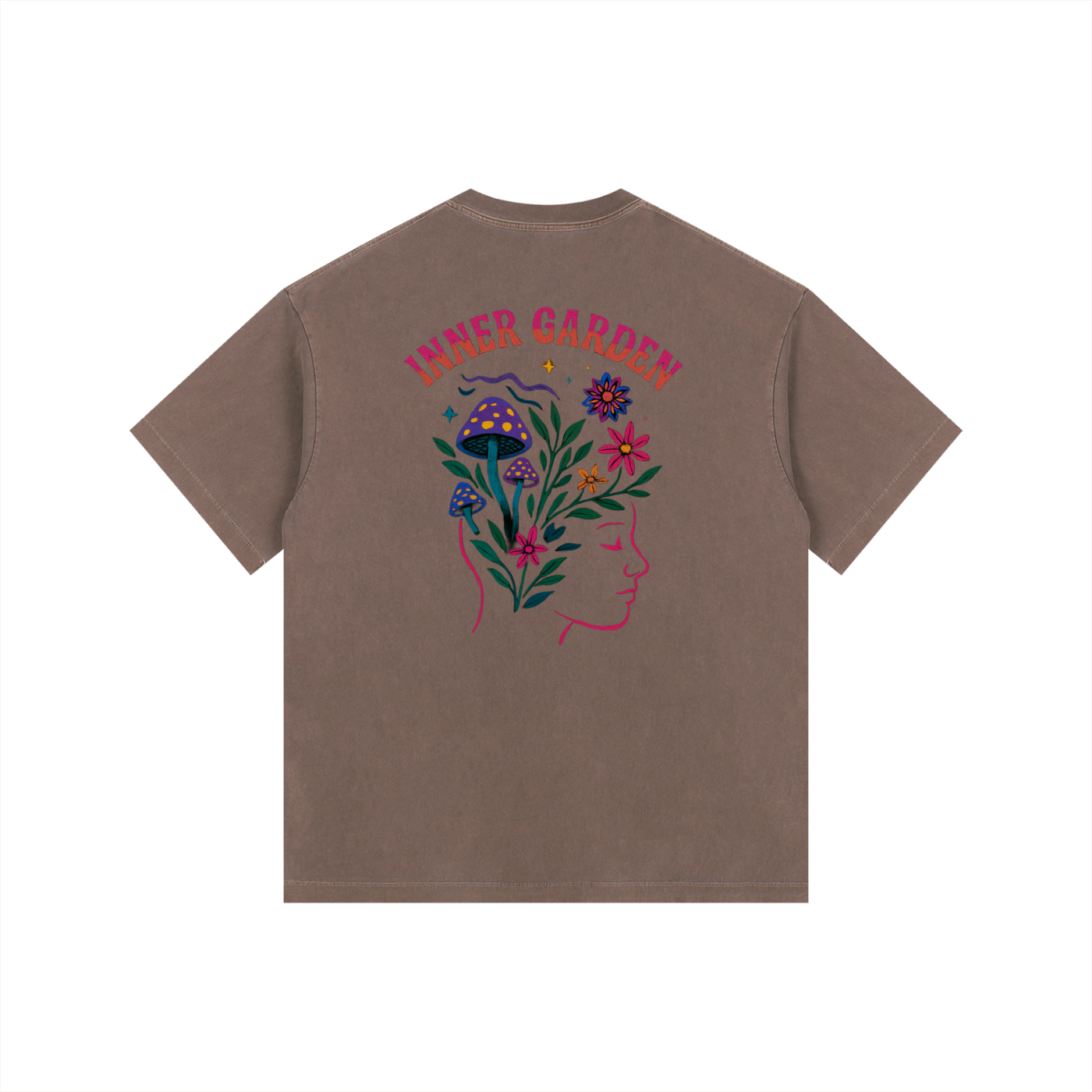 Inner Garden Oversized T-Shirt in Coffee detail view by Rave Uniform