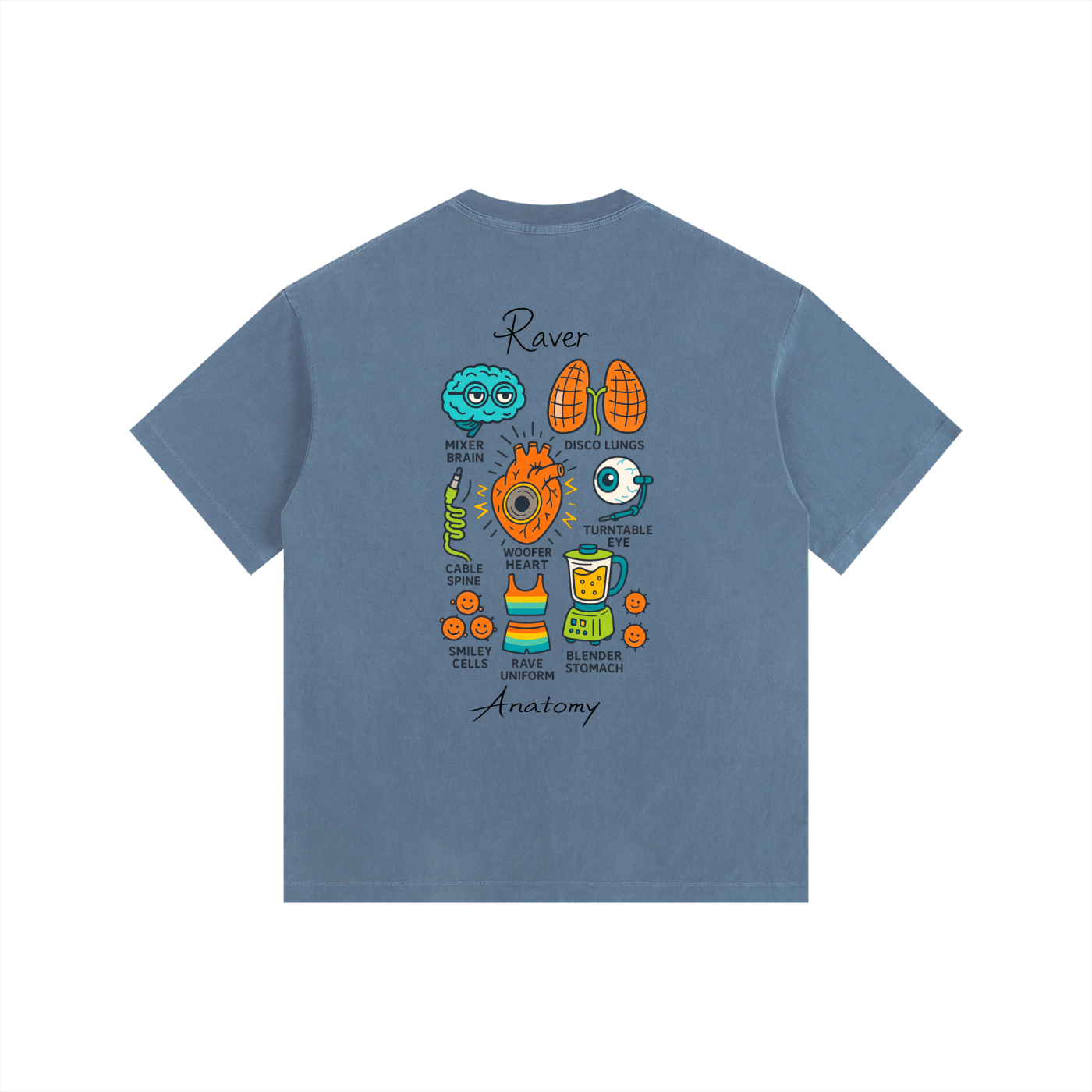 Raver Anatomy Oversized T-Shirt in Royal Blue detail view by Rave Uniform