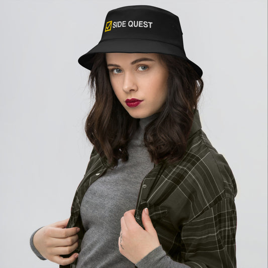 Side Quest Bucket Hat in Black on a model
