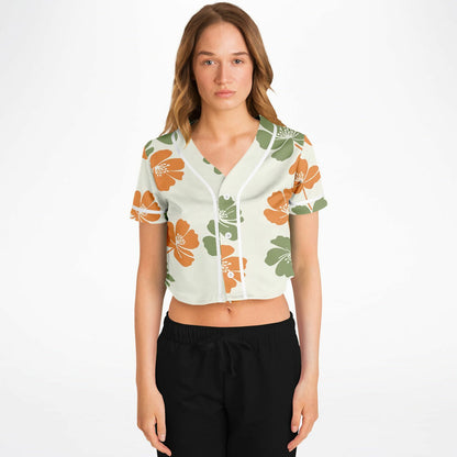 Floral Breeze Cropped Baseball Jersey, front, on model