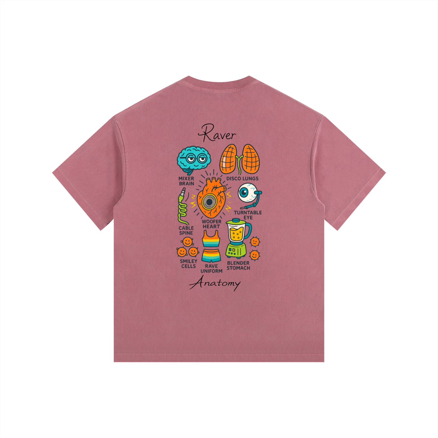 Raver Anatomy Oversized T-Shirt in Ancora Red detail view by Rave Uniform