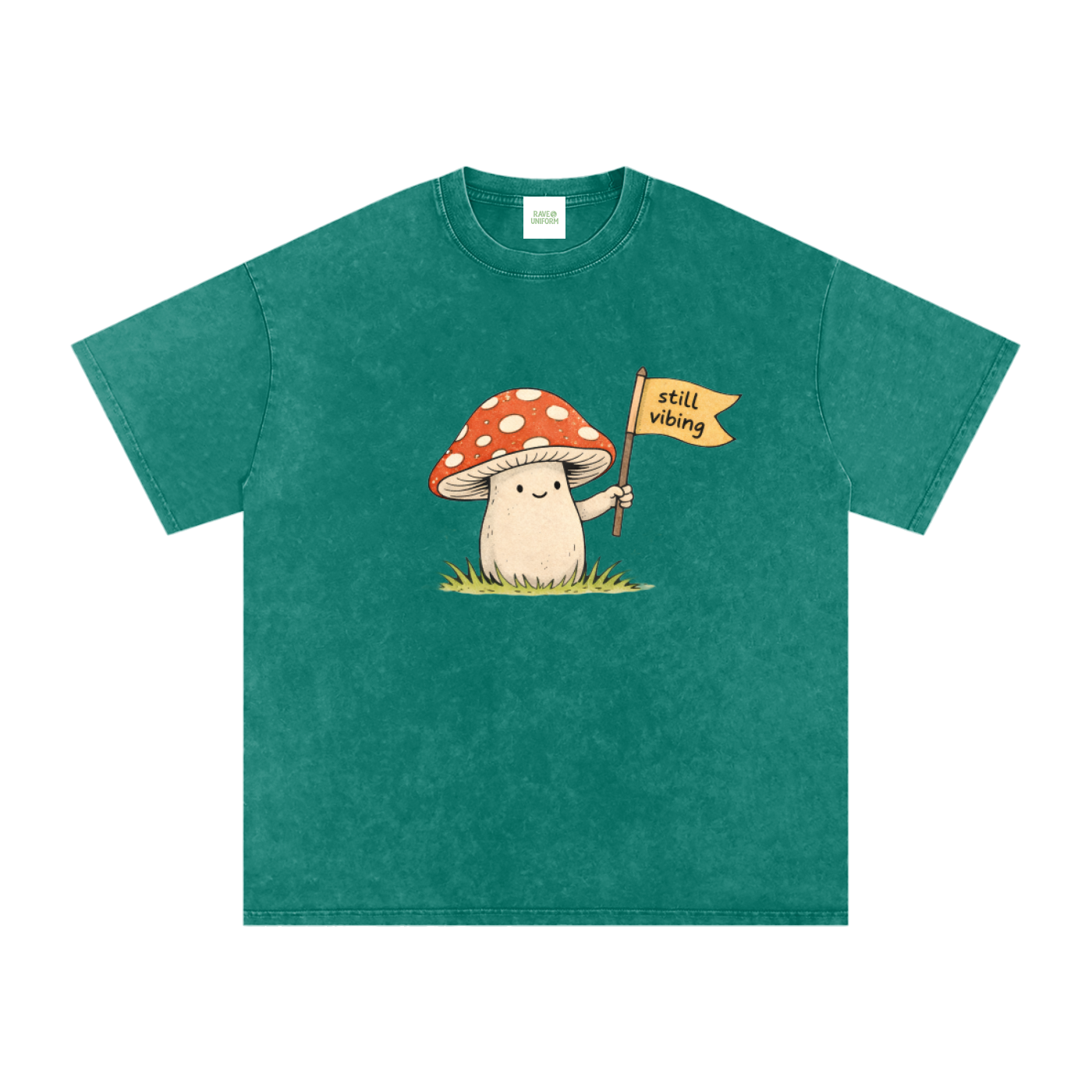 Still Vibin Oversized Vintage T-Shirt in Dark Green detail view by Rave Uniform