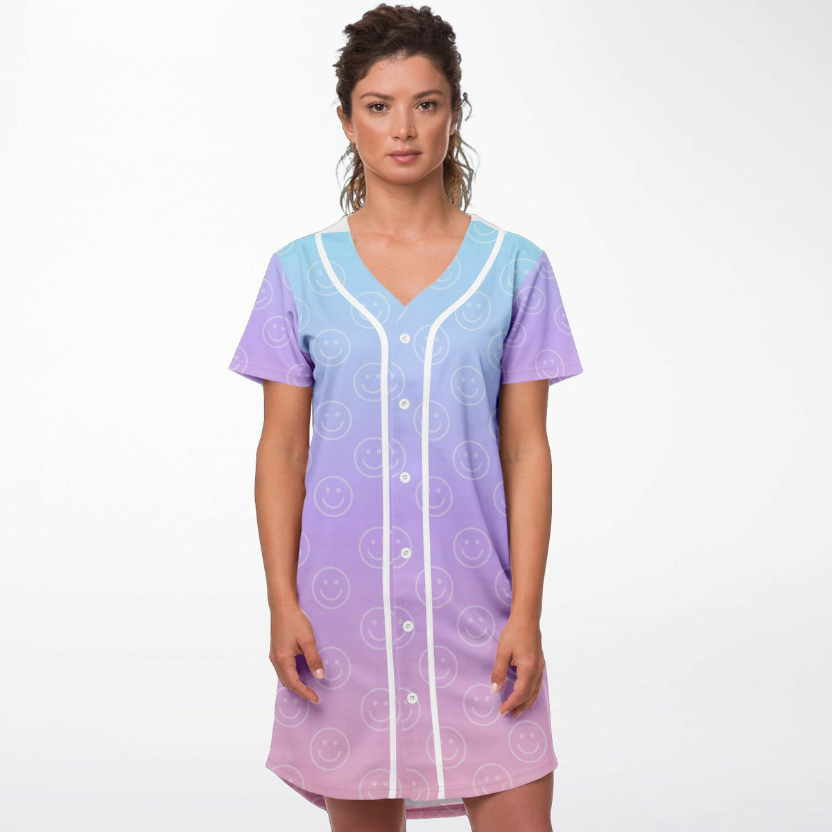 Cotton Candy Smiles Baseball Jersey Dress, front, on model