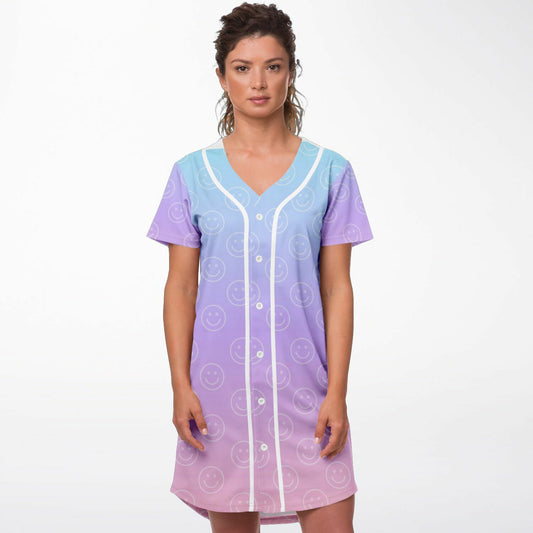Cotton Candy Smiles Baseball Jersey Dress, front, on model