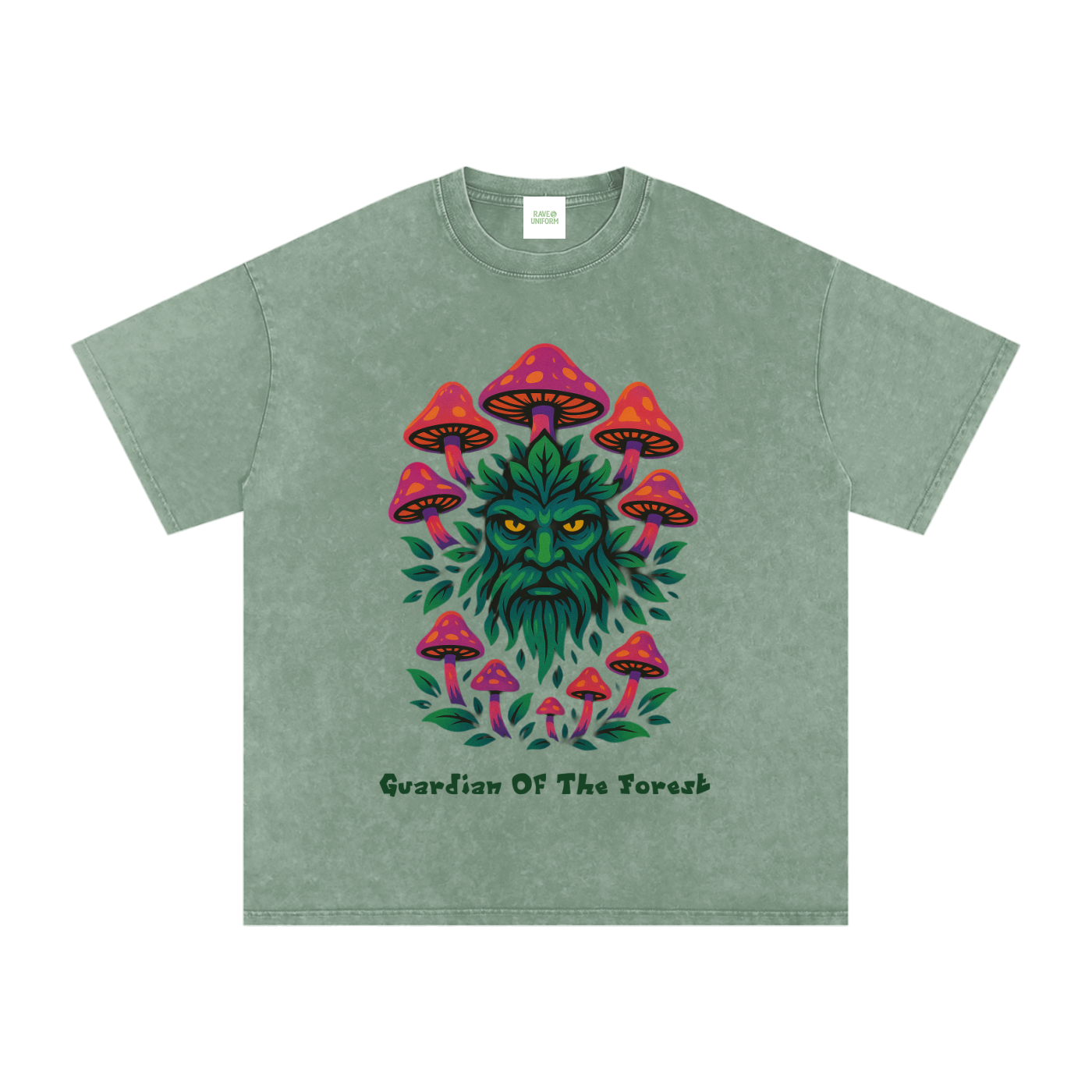 Forest Guardian Oversized Shirt in Bean Green detail view by Rave Uniform