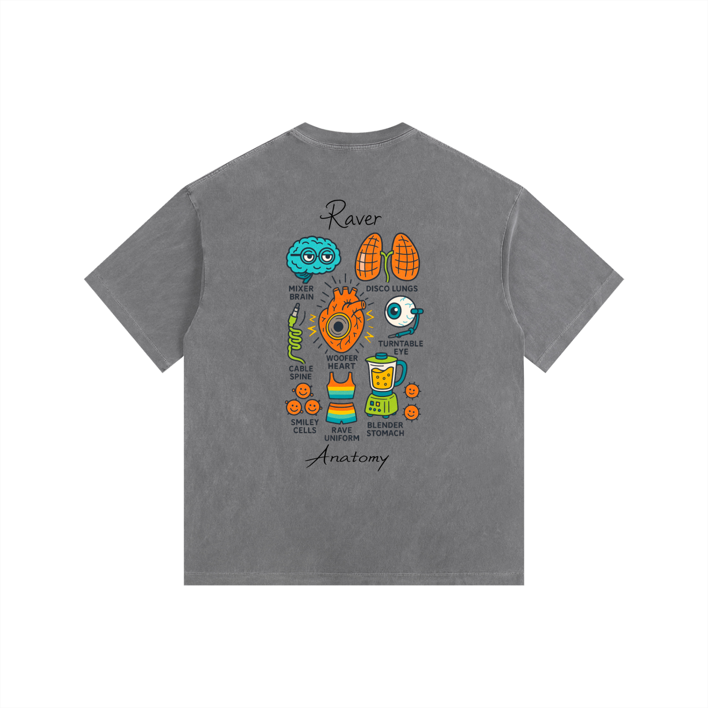 Raver Anatomy Oversized T-Shirt in Gray alternate view by Rave Uniform