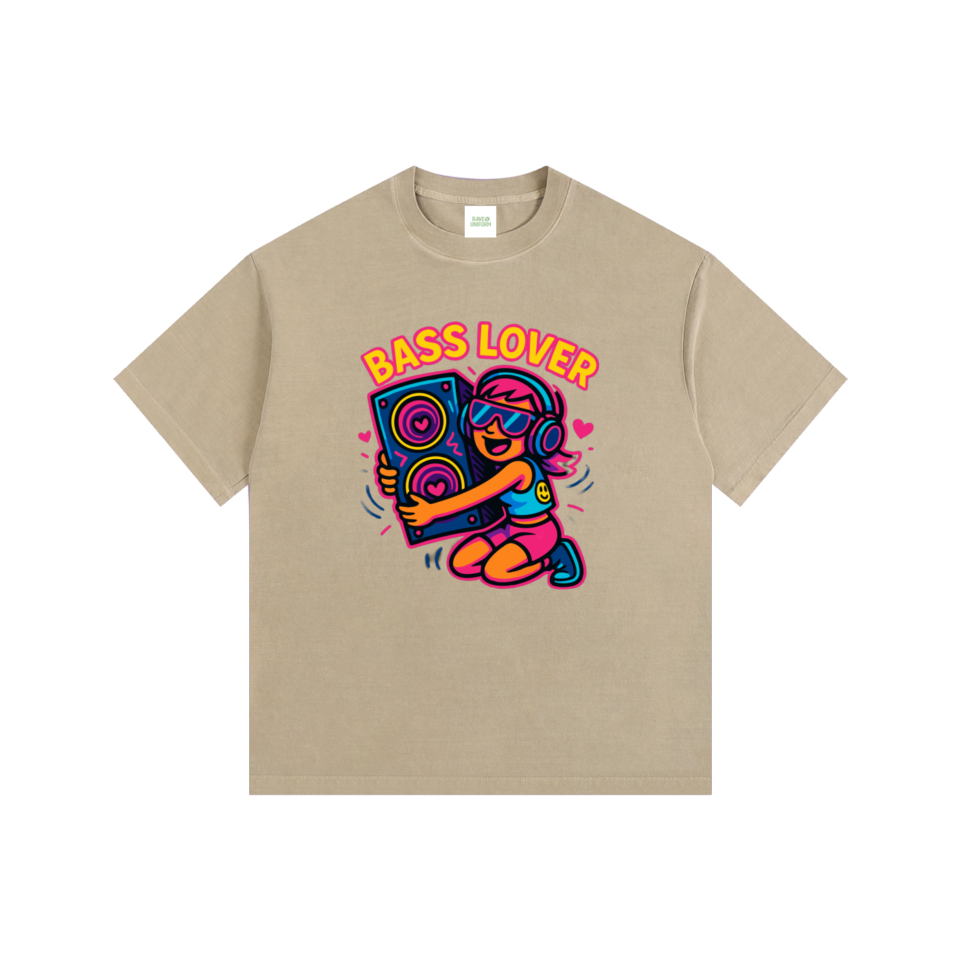 Bass Lover Oversized T-Shirt in Khaki by Rave Uniform