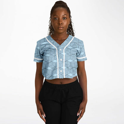 Geometric Cubes Cropped Baseball Jersey, front, on model