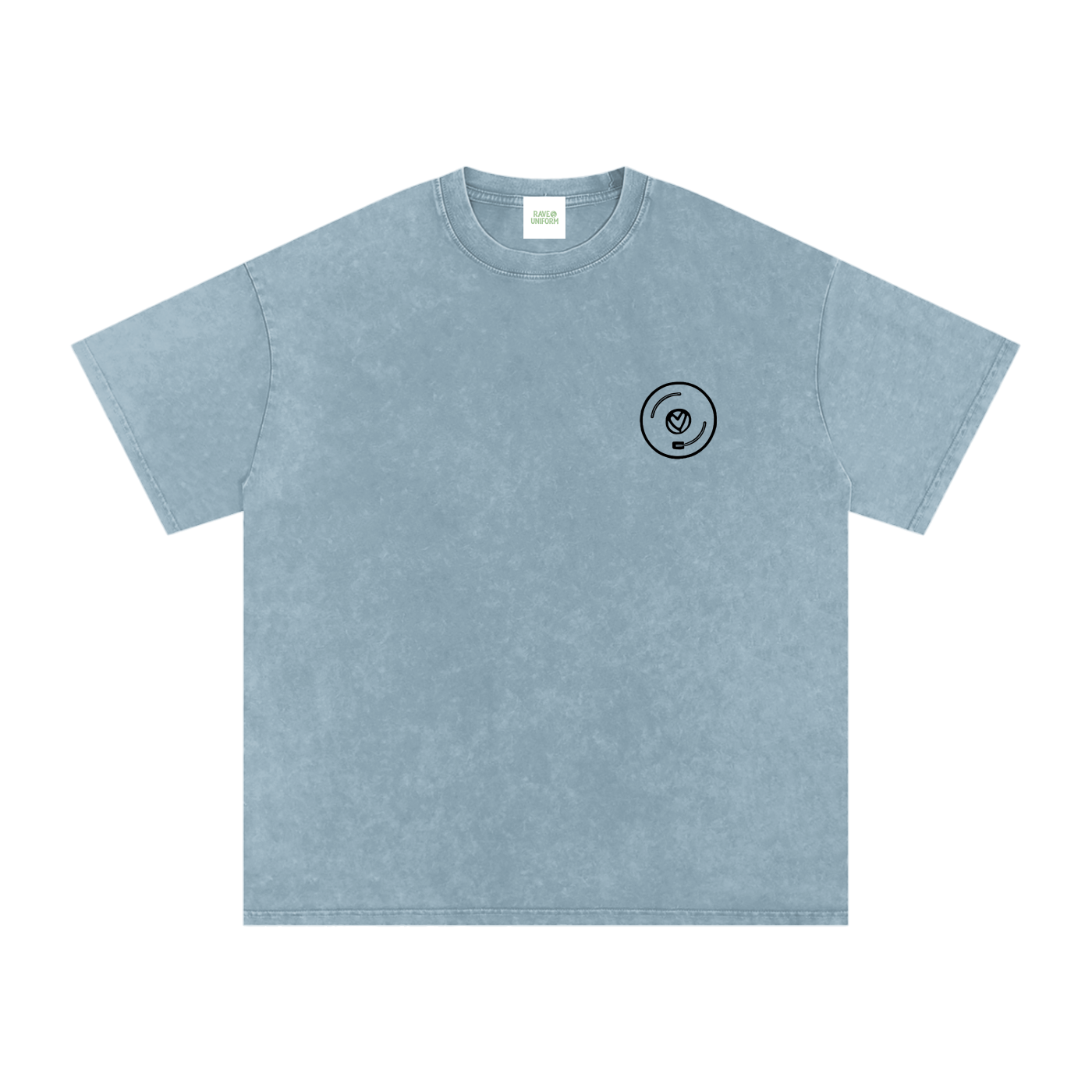 Vinyl Love Oversized Vintage T-Shirt in Blue Jeans detail view by Rave Uniform