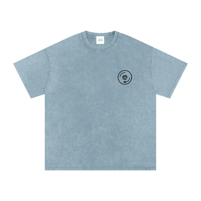 Vinyl Love Oversized Vintage T-Shirt in Blue Jeans detail view by Rave Uniform