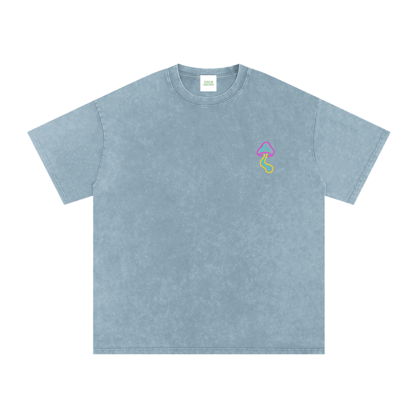 Glowing Mushroom Oversized Vintage T-Shirt in Blue Jeans detail view by Rave Uniform