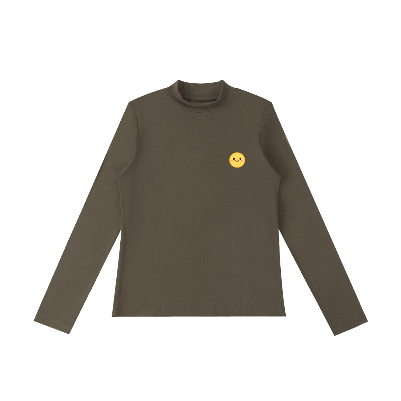 Essential Mock Neck Long Sleeve T-Shirt in Coffee detail view by Rave Uniform