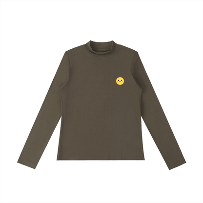 Essential Mock Neck Long Sleeve T-Shirt in Coffee detail view by Rave Uniform