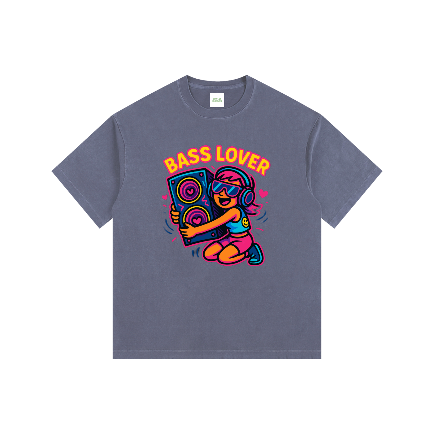 Bass Lover Oversized T-Shirt in Navy Blue detail view by Rave Uniform