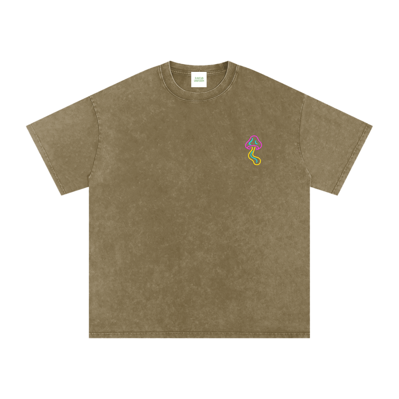 Glowing Mushroom Oversized Vintage T-Shirt in Gray Green detail view by Rave Uniform