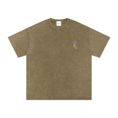 Glowing Mushroom Oversized Vintage T-Shirt in Gray Green detail view by Rave Uniform