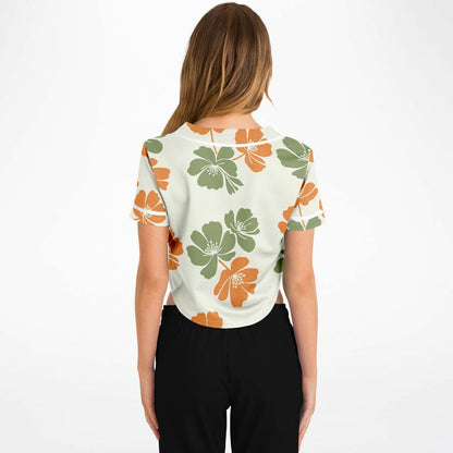 Floral Breeze Cropped Baseball Jersey, back, on model