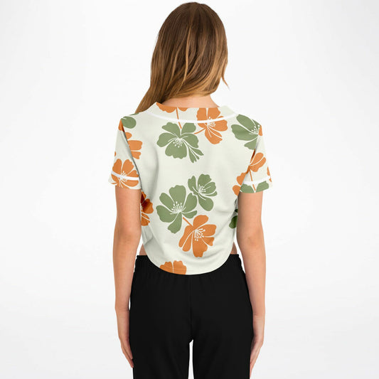 Floral Breeze Cropped Baseball Jersey, back, on model