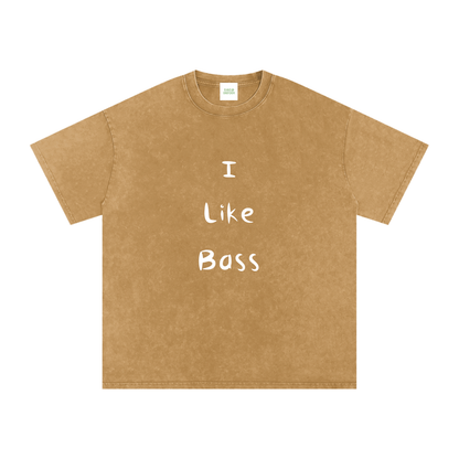 I Like Bass Oversized Vintage T-Shirt in Light Brown detail view by Rave Uniform