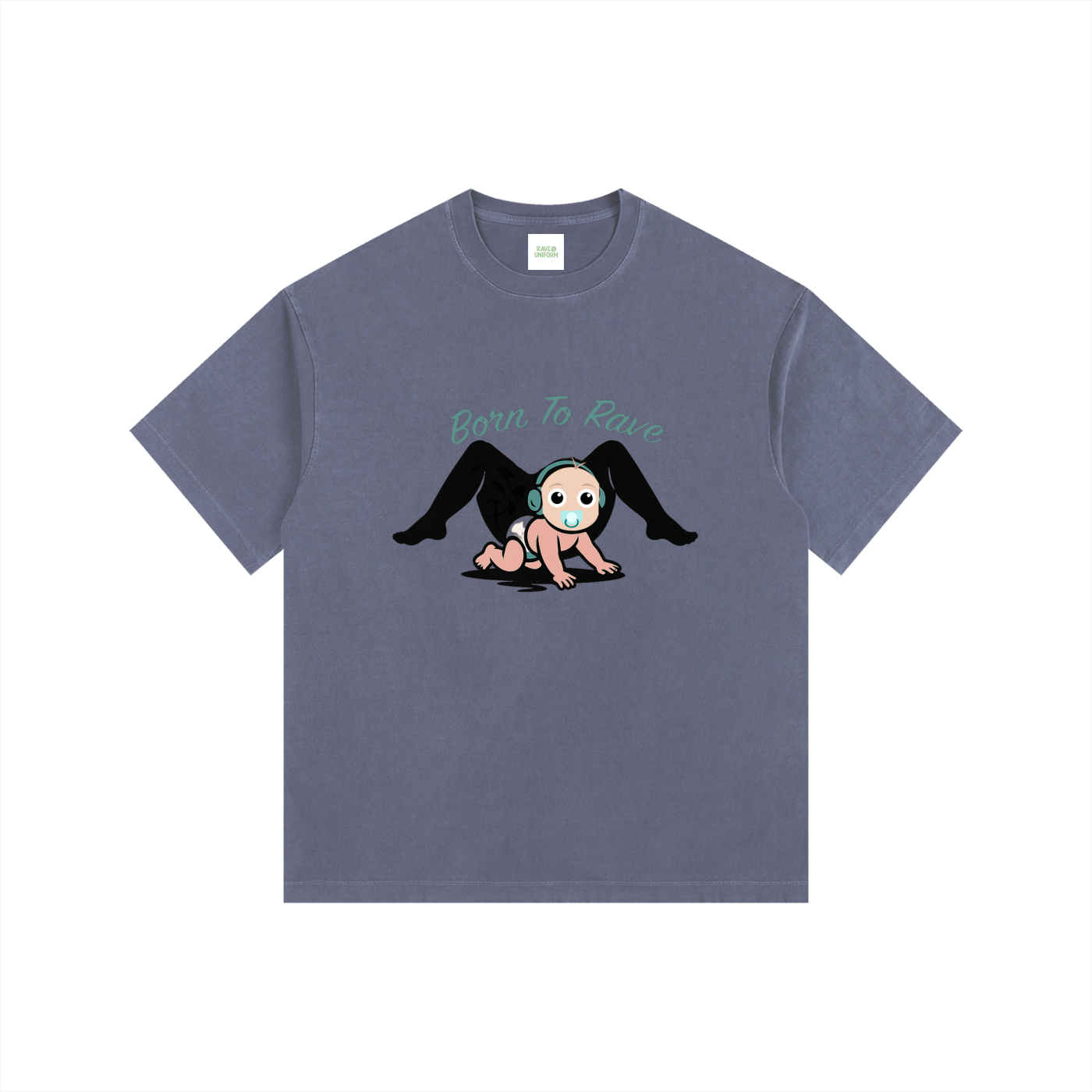 Born To Rave Oversized T-Shirt in Navy Blue detail view by Rave Uniform