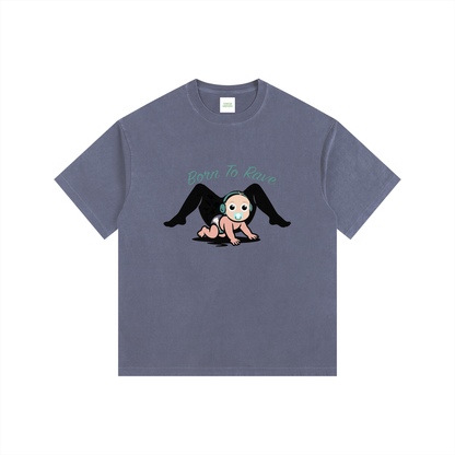 Born To Rave Oversized T-Shirt in Navy Blue detail view by Rave Uniform