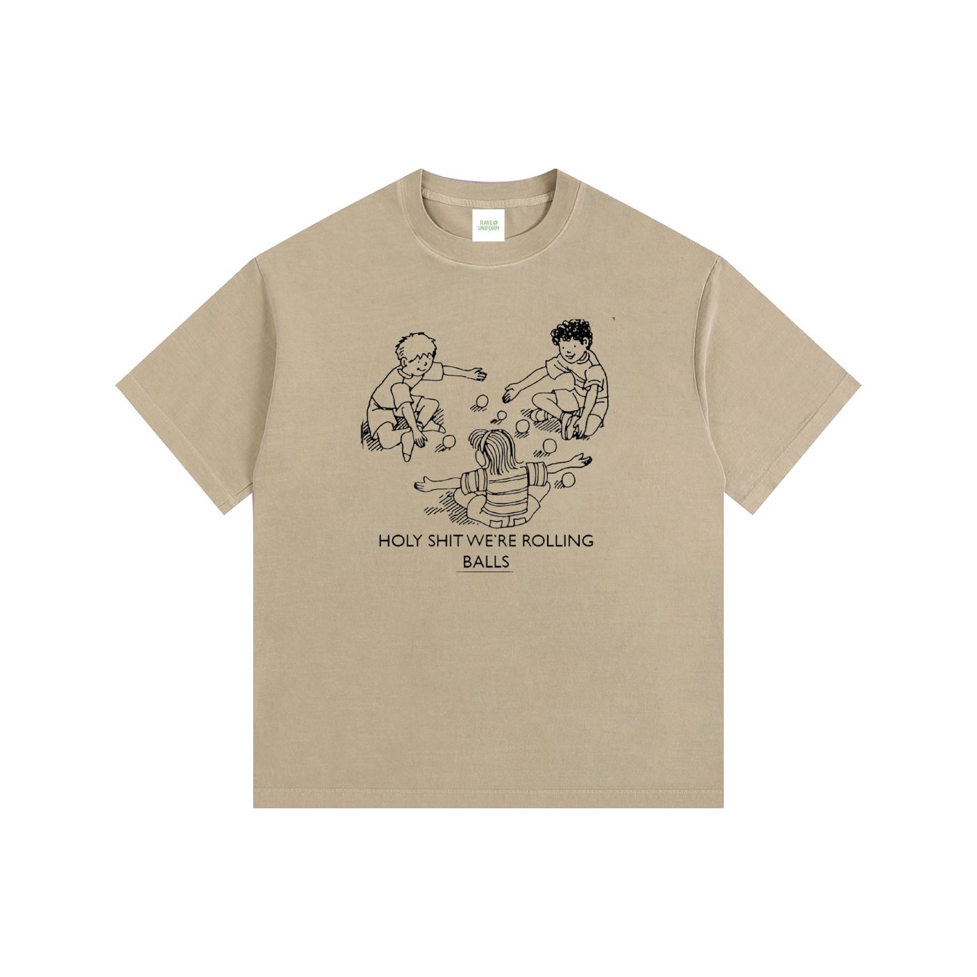 Rolling Balls Oversized T-Shirt in Khaki by Rave Uniform