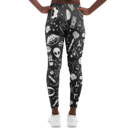 Stoner Doodles Leggings, back, on model
