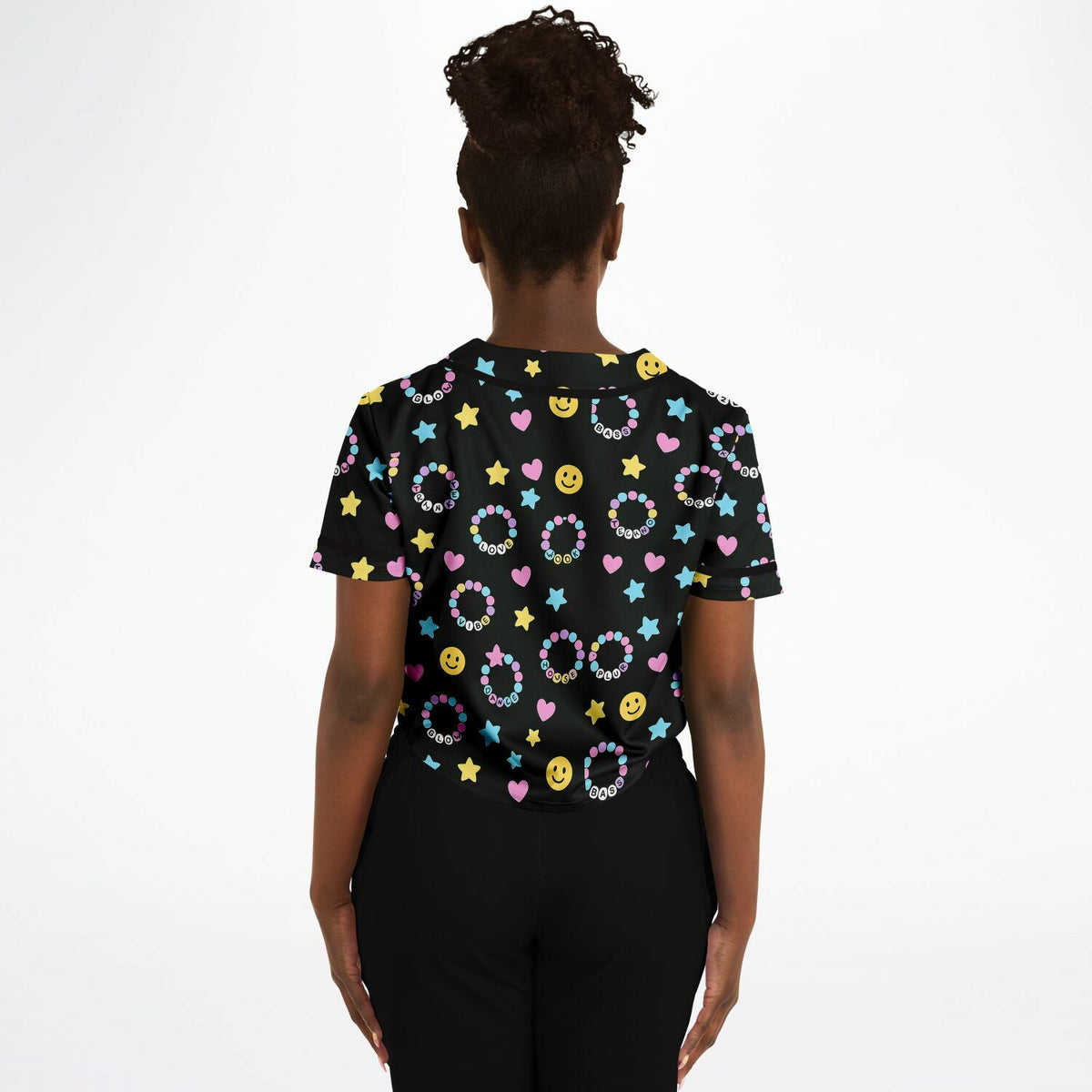 Kandi Cropped Baseball Jersey, back, on model