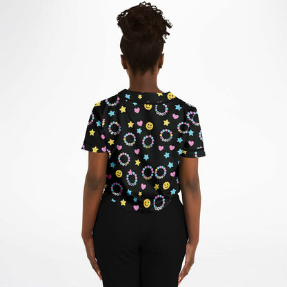 Kandi Cropped Baseball Jersey, back, on model