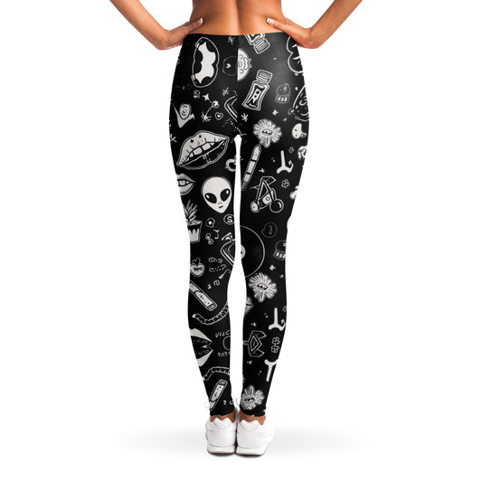Stoner Doodles Leggings, back, on model