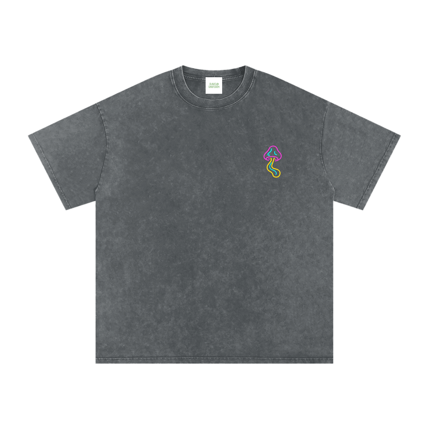 Glowing Mushroom Oversized Vintage T-Shirt in Pirate Gray detail view by Rave Uniform