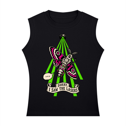 Saw The Lasers Tank Top in Black, front with the print