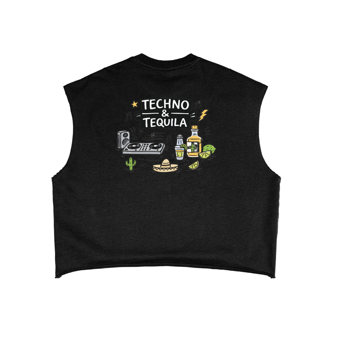 Techno & Tequila Boxy Tank Top in Black alternate view by Rave Uniform
