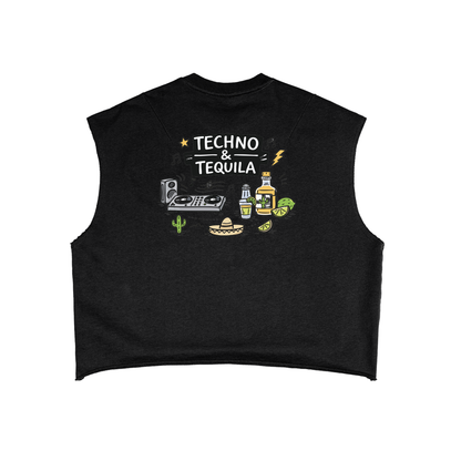 Techno & Tequila Boxy Tank Top in Black alternate view by Rave Uniform