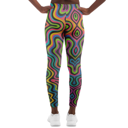 Psychedelic Drapes Leggings, back, on model