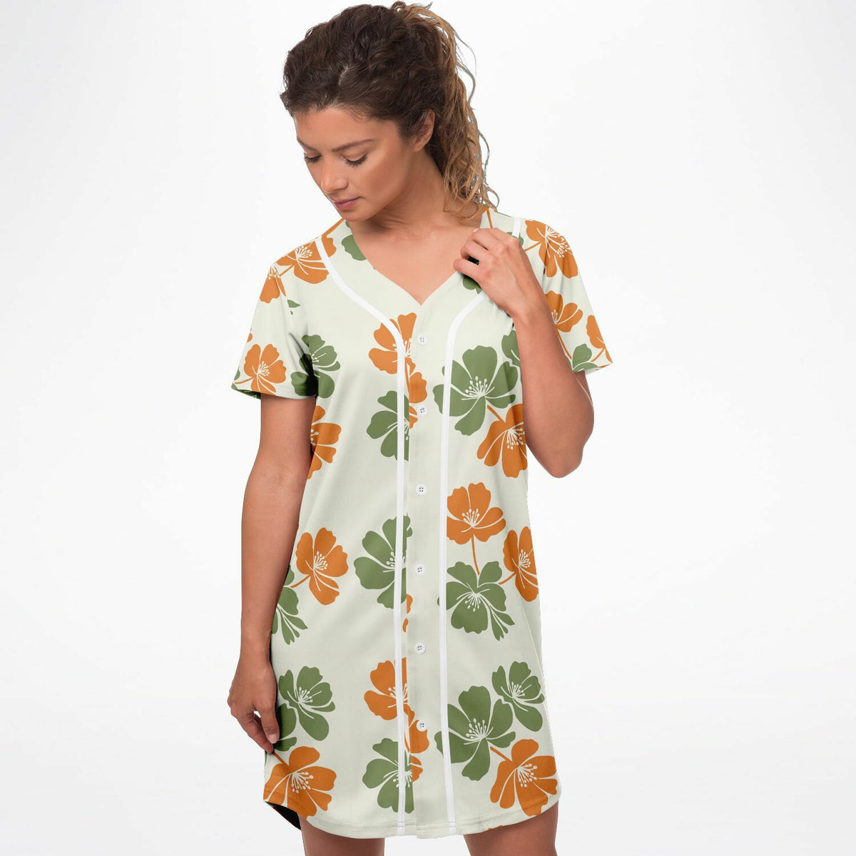 Floral Breeze Baseball Jersey Dress, front, on model
