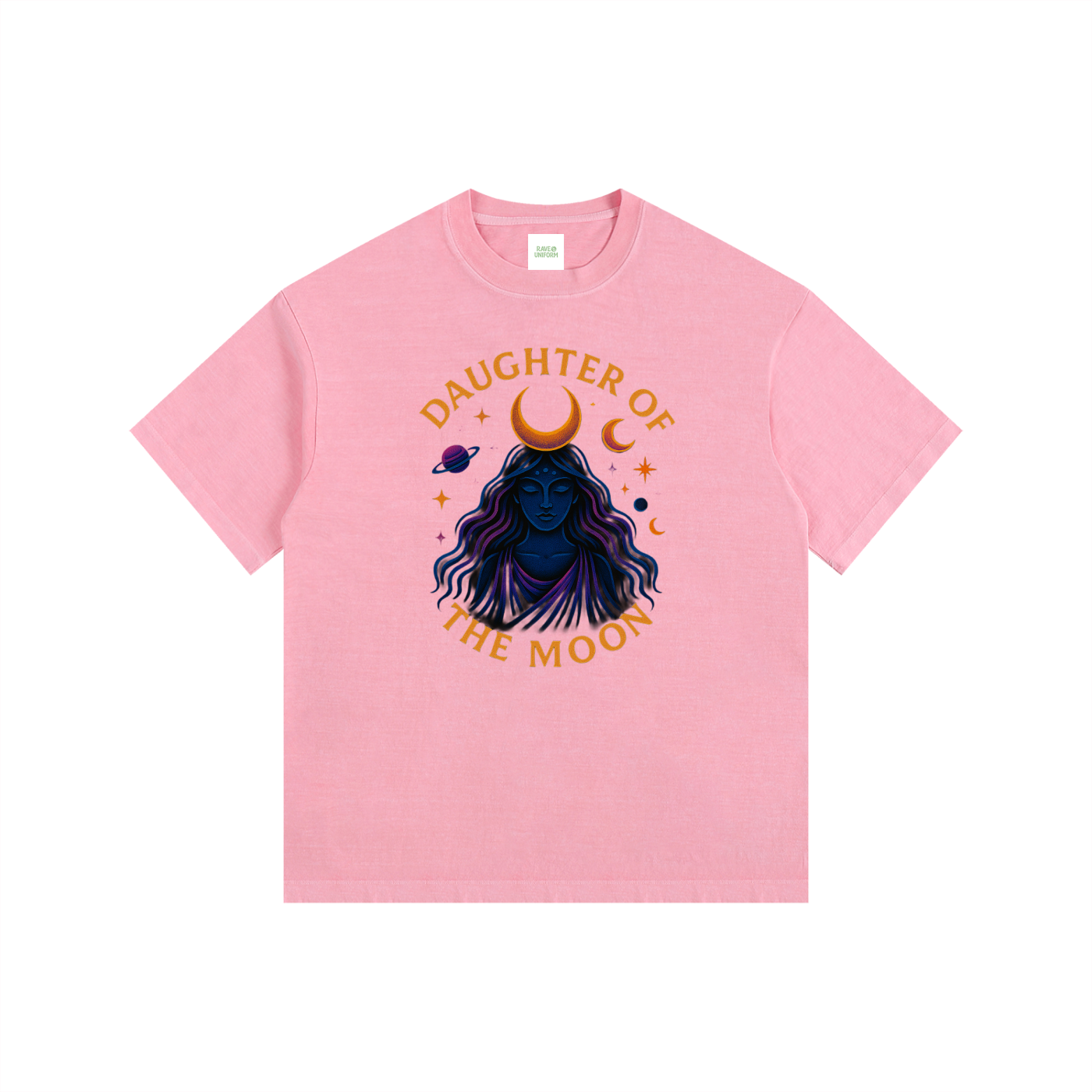 Daughter of The Moon Oversized T-Shirt in Pink detail view by Rave Uniform