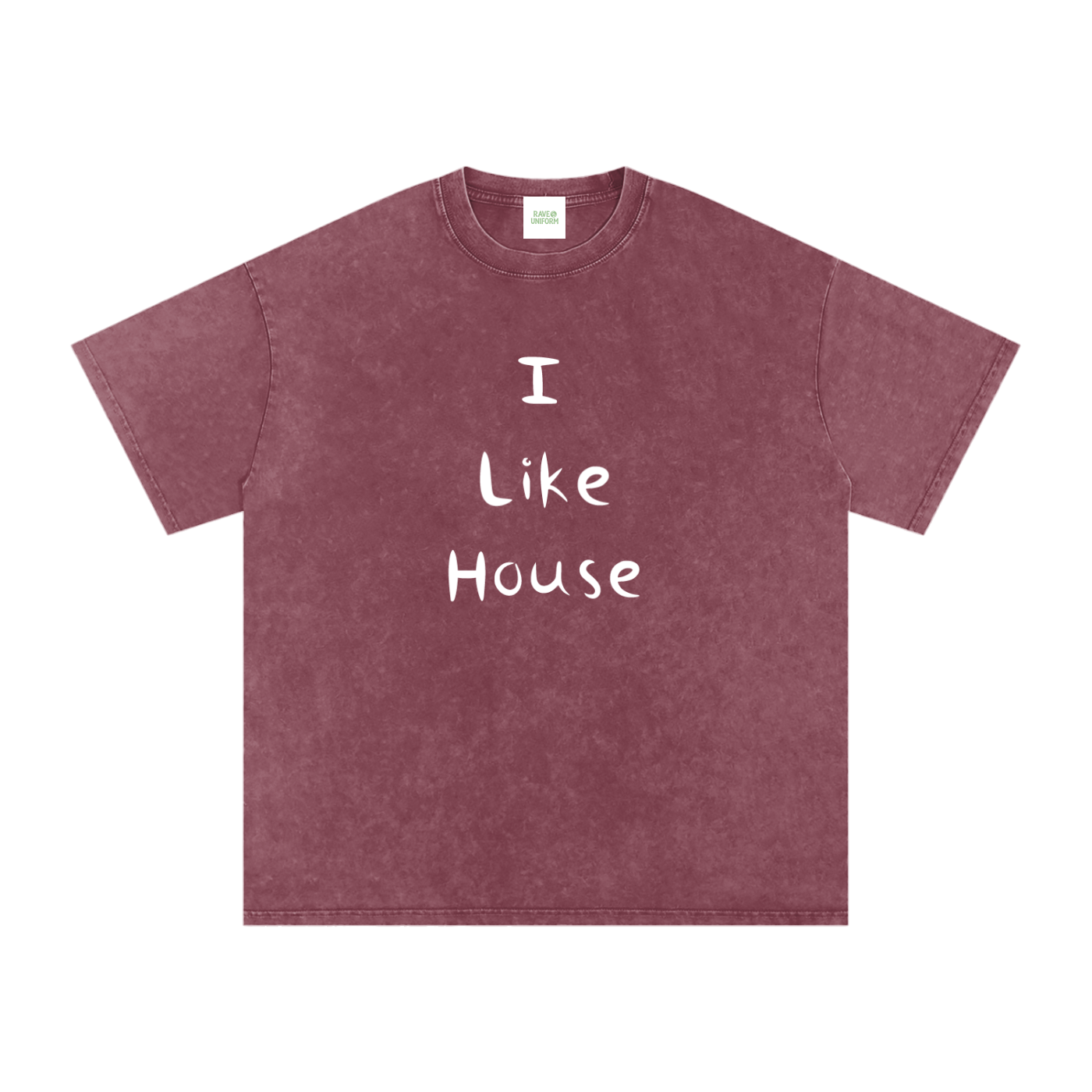 I Like House Oversized Vintage T-Shirt in Red detail view by Rave Uniform