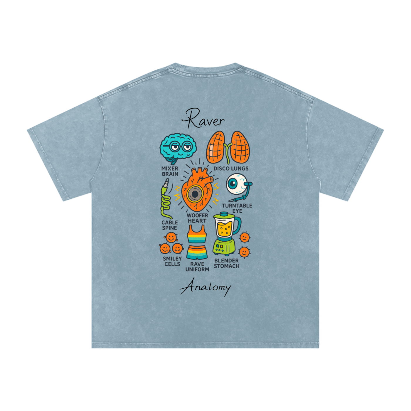 Raver Anatomy Oversized Vintage T-Shirt in Blue Jeans alternate view by Rave Uniform