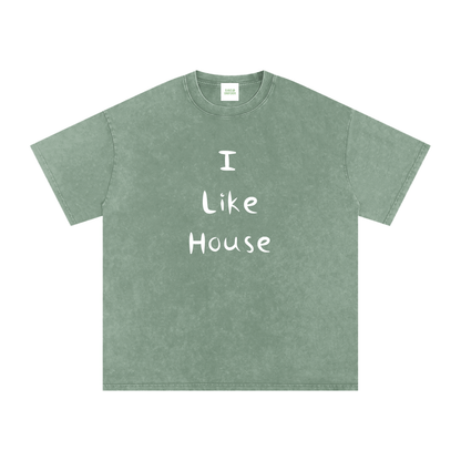 I Like House Oversized Vintage T-Shirt in Bean Green by Rave Uniform