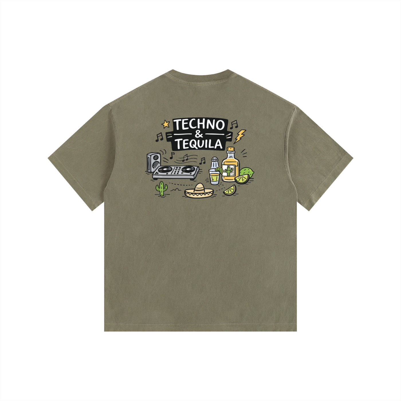 Techno & Tequila Oversized T-Shirt in Army Green alternate view by Rave Uniform