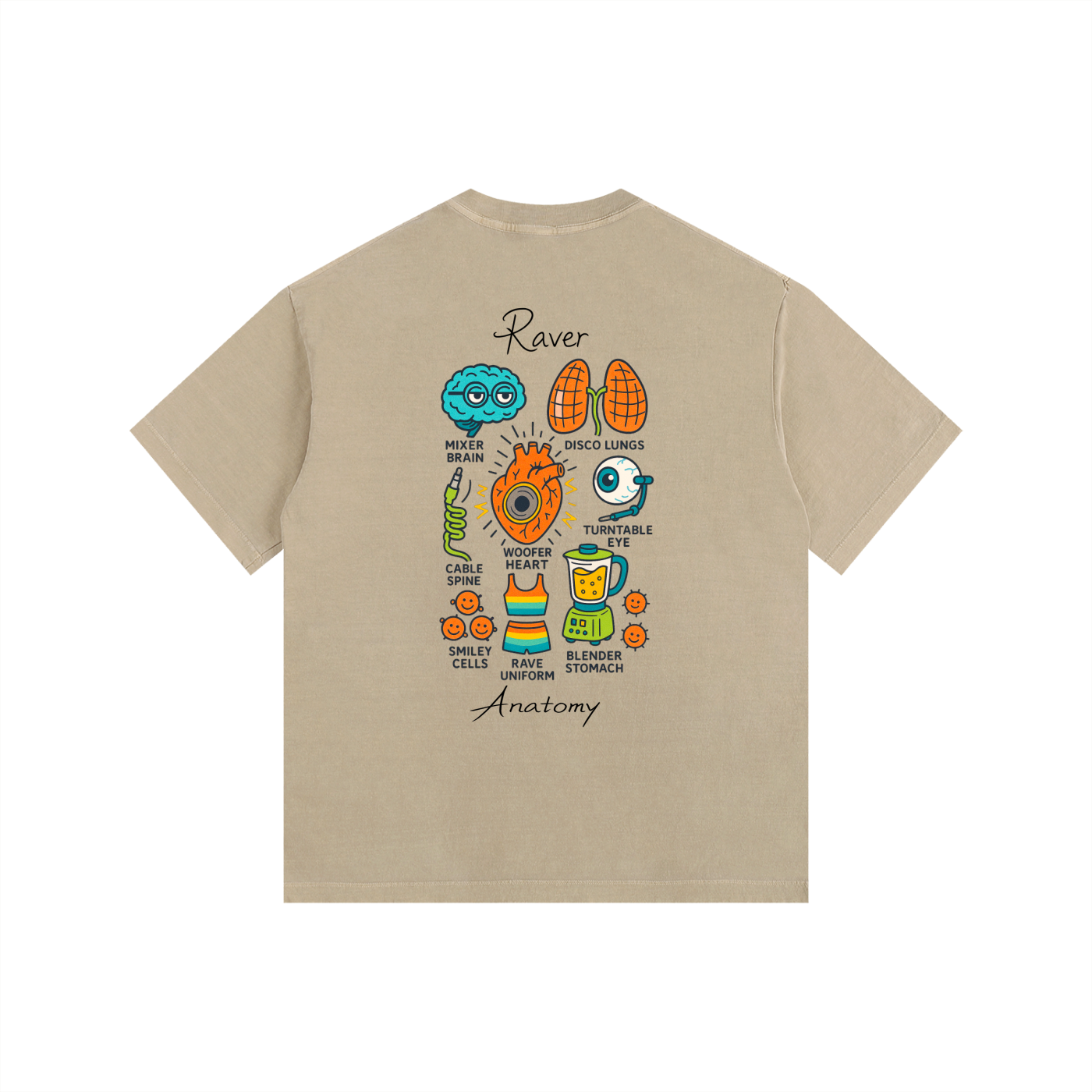 Raver Anatomy Oversized T-Shirt in Khaki alternate view by Rave Uniform