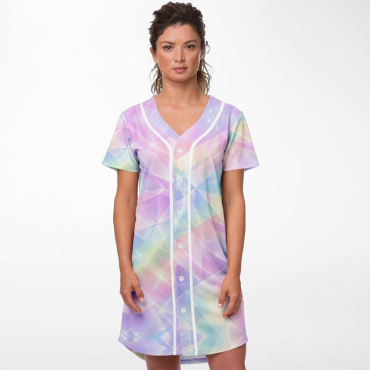 Sherbert Kaleidoscope Baseball Jersey Dress, front, on model