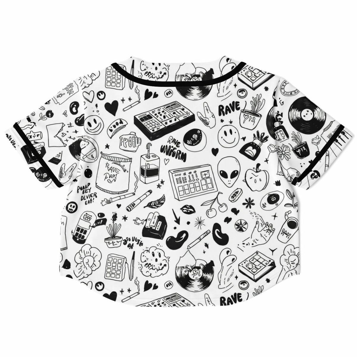 Stoner Doodles Inverted Cropped Baseball Jersey, back, flat lay