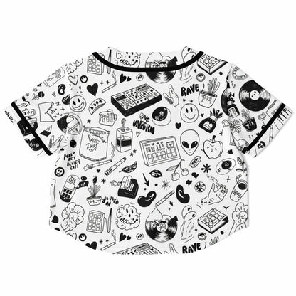Stoner Doodles Inverted Cropped Baseball Jersey, back, flat lay