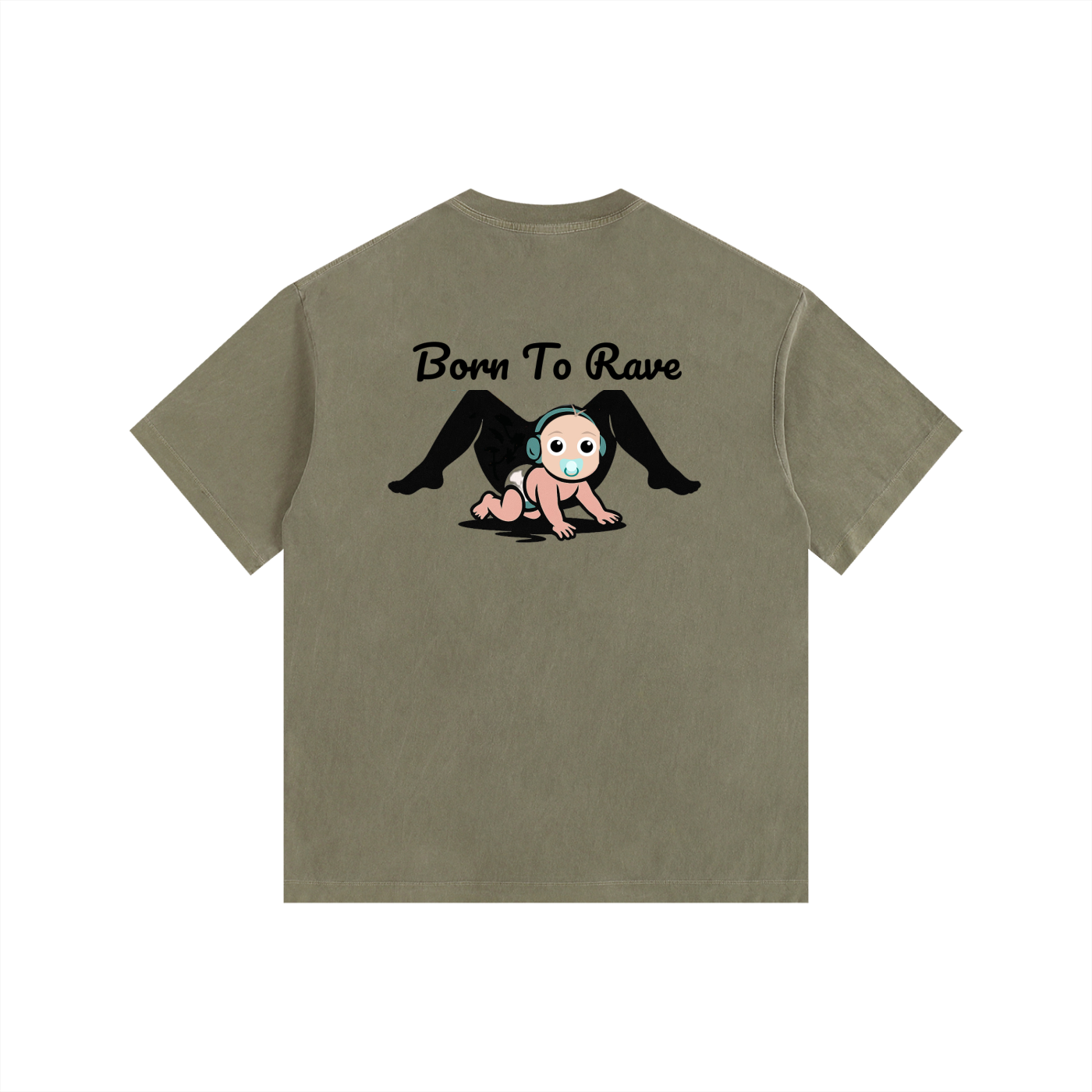 Born to Rave Oversized T-Shirt in Army Green alternate view by Rave Uniform