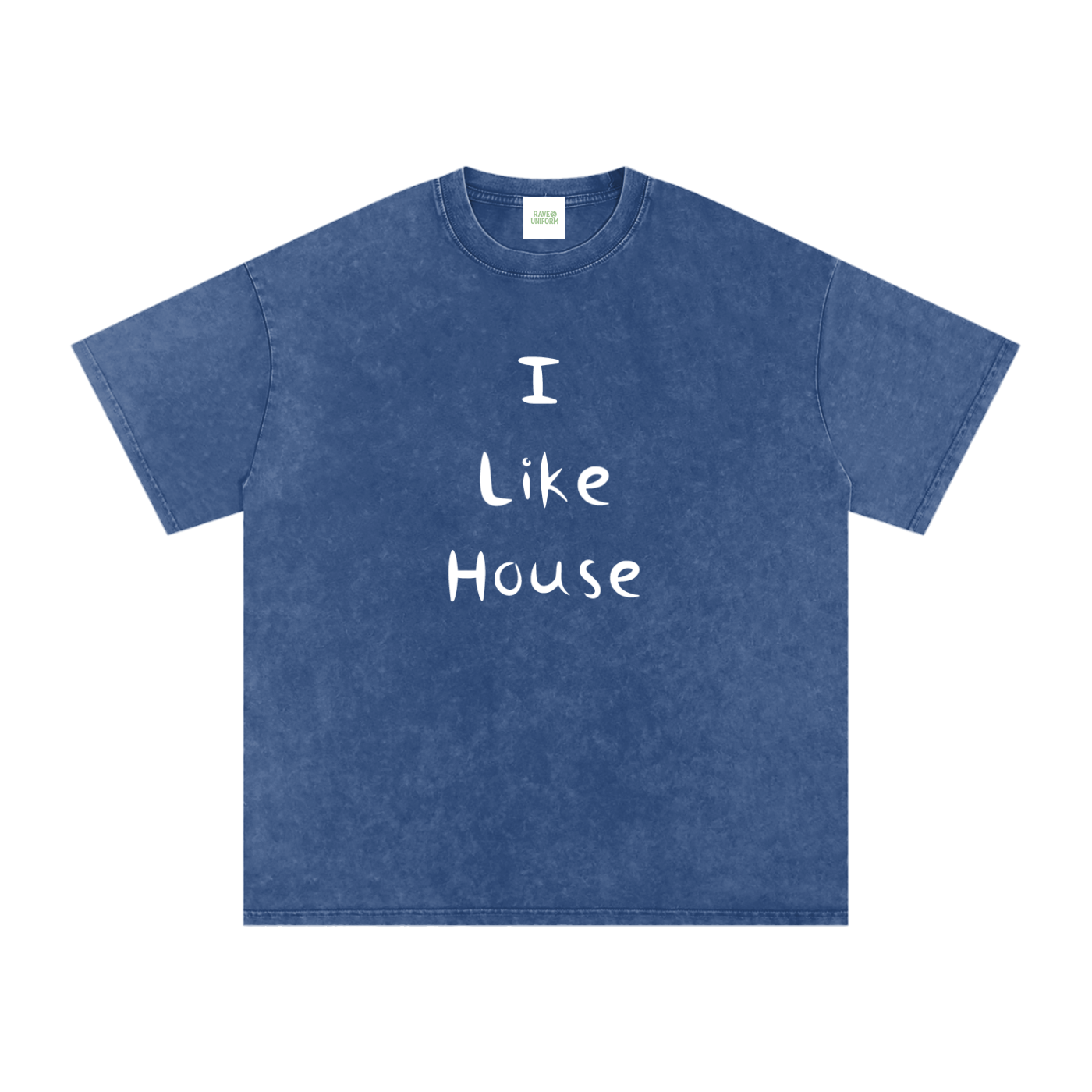 I Like House Oversized Vintage T-Shirt in Dark Blue detail view by Rave Uniform